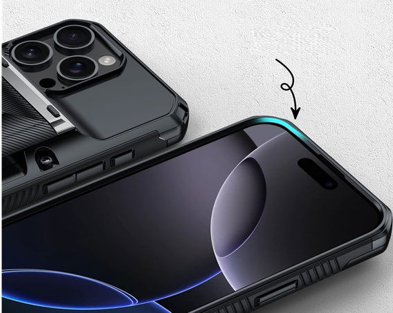 Etui pancerne TPU + PC z miejscem na kartę czarne do iPhone 16 Pro Max