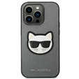 Etui Karl Lagerfeld do iPhone 14 Pro Max, Saffiano Choupette Head Patch, srebrne