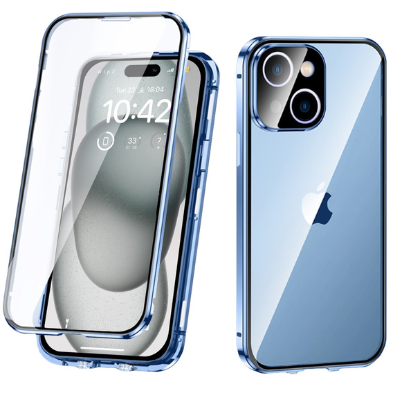 Etui do iPhone 15 Plus, Magnetic Dual Glass, niebieskie