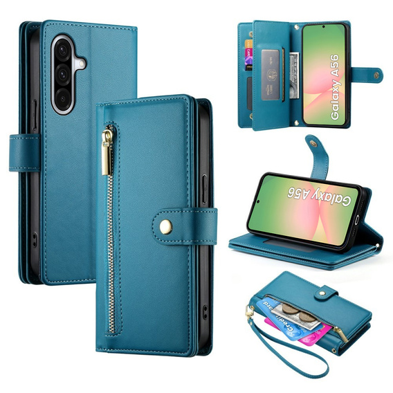 Etui z klapką do Samsung Galaxy A56 5G, Wallet Zipper Pocket, niebieskie