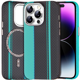 Etui do iPhone 14 Pro Max, Carbon Fiber MagSafe, czarne / niebieskie