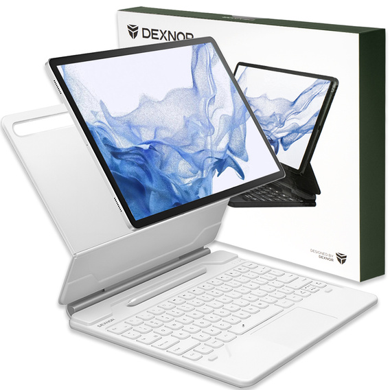 Etui z klawiaturą do Samsung Galaxy Tab S7+ / S7 FE / S9+ / S8+ / S9 FE+ / S10+, Dexnor Magnetic Keyboard Touchpad, białe