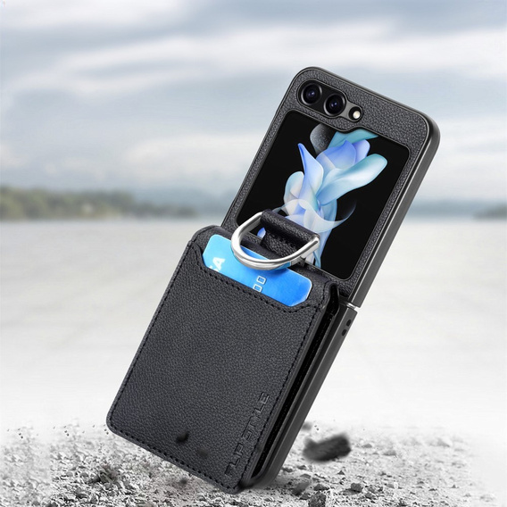 Etui do Samsung Galaxy Z Flip7 FE / Z Flip6, Card Slot Ring Case, czarne