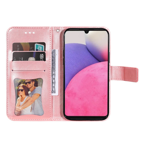 Zestaw Etui z klapką do Samsung Galaxy A33 5G, Mandala i kwiaty, różowe rose gold + szkło