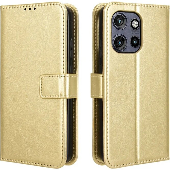 Etui z klapką do Motorola Edge 50 Neo / Motorola ThinkPhone 25, Crazy Horse Wallet, złote