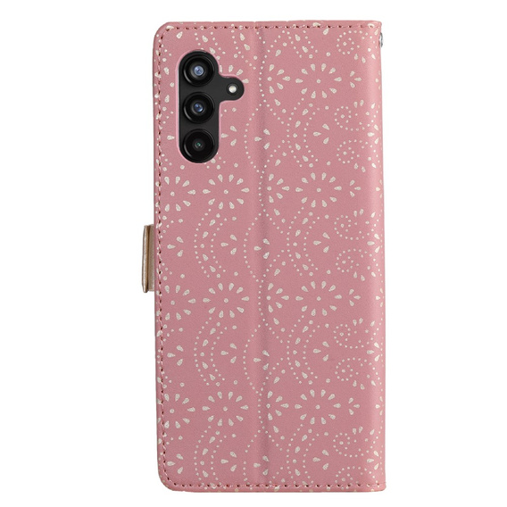 Etui z klapką do Samsung Galaxy A54 5G, Wallet Pocket Zipper Lace, różowe