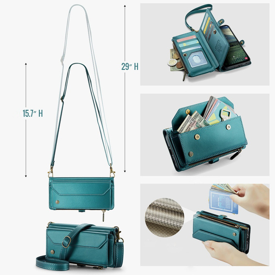 Etui portfelowe z zamkiem i paskami do Samsung Galaxy A17 5G - zielone