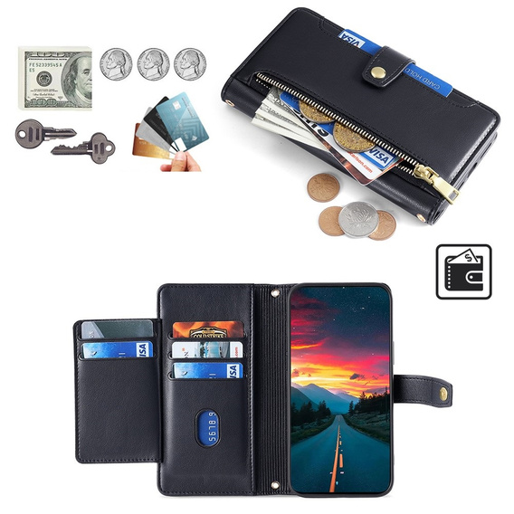 Etui z klapką do Infinix Note 40 Pro, Wallet Zipper Pocket, czarne