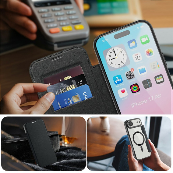 Etui z klapką do iPhone Air, RFID Wallet MagSafe z ochroną aparatu, czarne