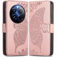 Etui z klapką do Realme 12 Pro 5G / 12 Pro+ 5G, Butterfly, różowe rose gold