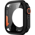2w1 Pełne Etui + Szkło Hartowane do Apple Watch 7/8/9 45MM, Czarne/Pomarańczowe