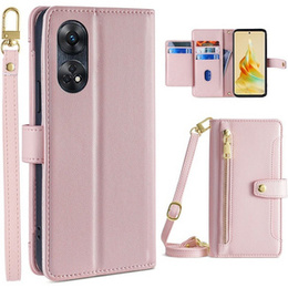 Etui z klapką do Oppo Reno8 T 4G, Wallet Zipper Pocket, różowe