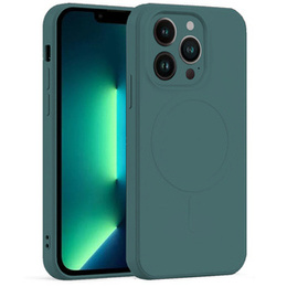 Zestaw Etui Silicone Mag Cover do iPhone 13 Pro, ciemno zielone + Szkło