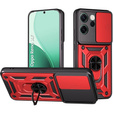 Etui pancerne do Oppo Reno 14F, z ochroną aparatu, z podstawką, czerwone