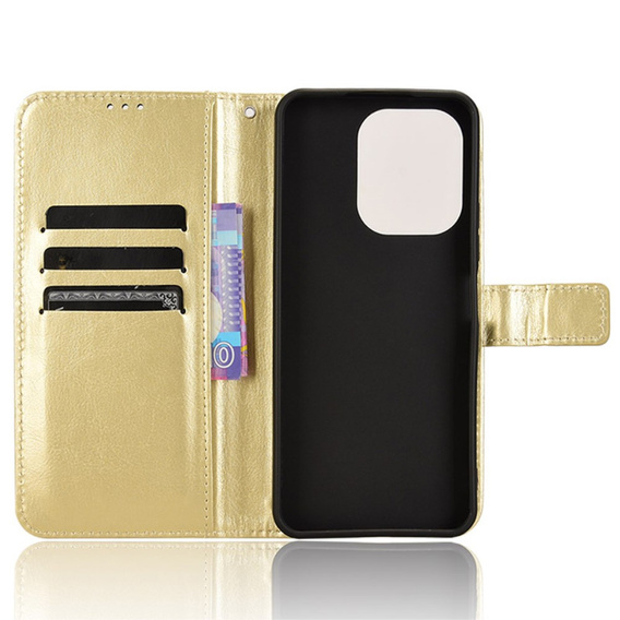 Etui z klapką do Xiaomi Redmi 13, Crazy Horse Wallet, złote