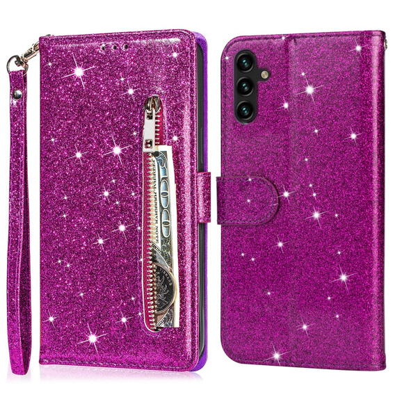 Etui z klapką do Samsung Galaxy A36 5G, Wallet Zipper Pocket Glittery, fioletowe