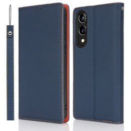 Etui z klapką do Samsung Galaxy S25 Edge, Litchi Skin Grain, granatowe