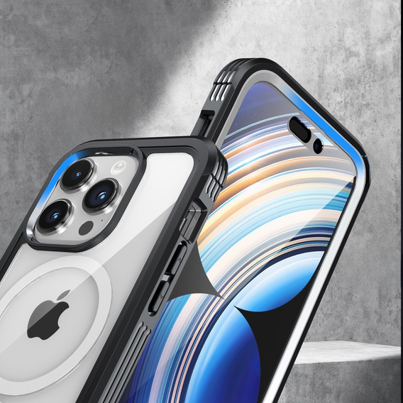 Etui do iPhone 15 Pro Max, Pancerne Full Protect 360° do MagSafe, szkło na ekran, czarne