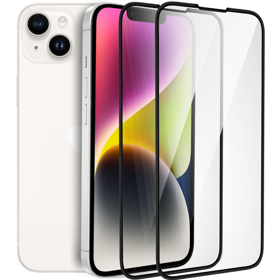2x Szkło Hartowane do iPhone 14, ERBORD 3D pełne, szybka na cały ekran