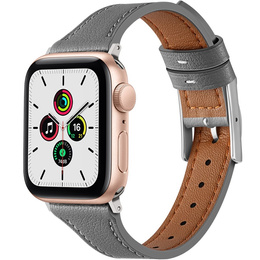 Pasek Skórzany do Apple Watch 1/2/3/4/5/6/7/8/9/10/SE/Ultra/Ultra 2 42/44/45/46/49mm, Szary