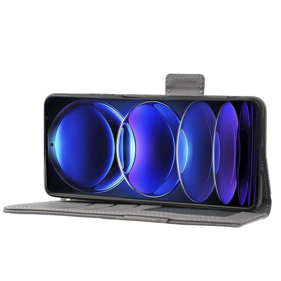 Etui z klapką do Xiaomi Redmi Note 12 5G / POCO X5 5G, Wallet Litchi Magnet, szare
