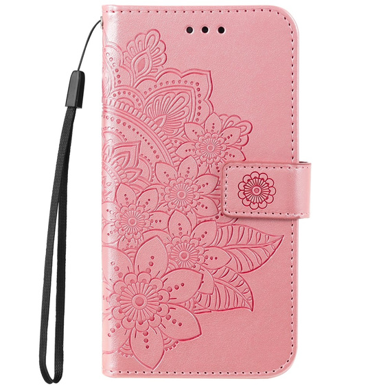 Zestaw Etui z klapką do Samsung Galaxy A33 5G, Mandala i kwiaty, różowe rose gold + szkło