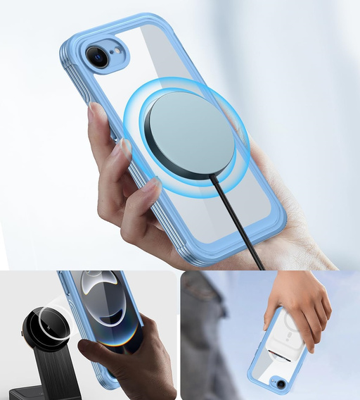 Etui do iPhone 16E, Shockproof, ze szkłem, do MagSafe, niebieskie