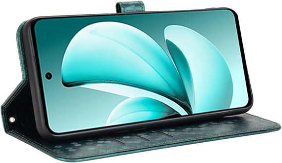 Etui Wallet Rhombus z klapką do Realme C71 – eleganckie i praktyczne, zielone