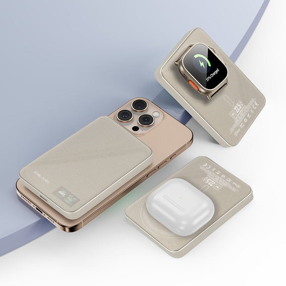 Power Bank 10000mAh Slim 22,5W MagSafe 3 w 1 do iPhone 12–17, AirPods, Apple Watch oraz smartfonów z ładowaniem indukcyjnym