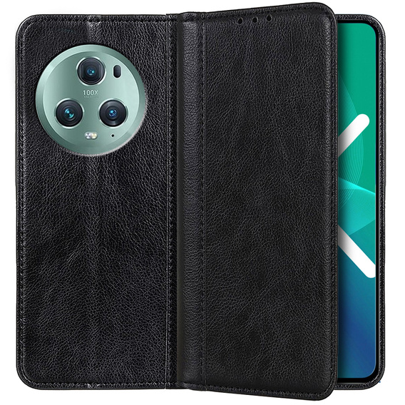 Etui do Honor Magic 5 Pro 5G, Wallet Litchi Leather, czarne