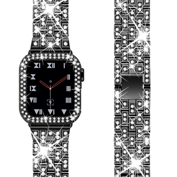 Bransoleta + Etui z Diamentami do Apple Watch 4/5/6/SE 44mm, Czarne