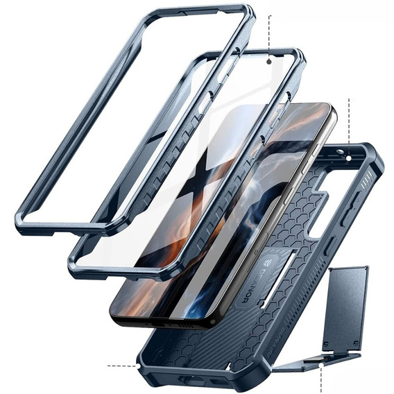 Etui pancerne do Samsung Galaxy S23 Plus, Dexnor Full Body (Two Frames), granatowe