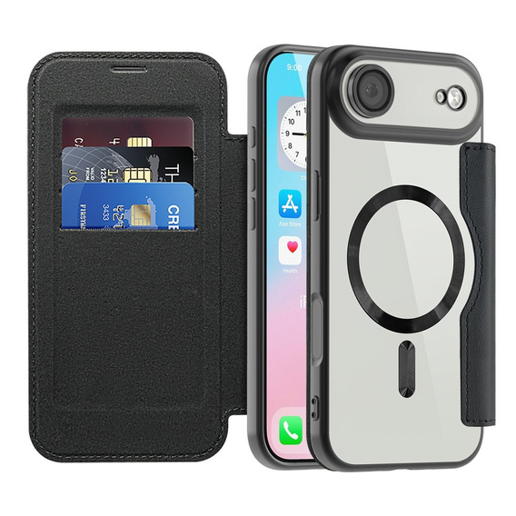 Etui z klapką do iPhone Air, RFID Wallet MagSafe z ochroną aparatu, czarne