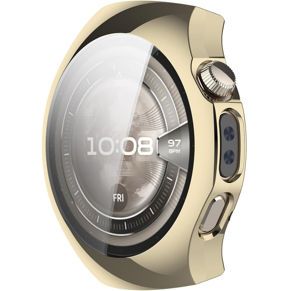 2w1 Etui silikonowe z osłoną ekranu do Huawei Watch 5 42mm – lekka ochrona wyświetlacza i boków - złote