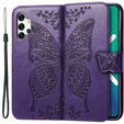 Zestaw Etui z Klapką do Samsung Galaxy A13 4G, Motyl, Fioletowe + szkło