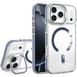 Etui do iPhone 17 Pro Max, do MagSafe, z podstawką, transparentne z granatowymi wstawkami
