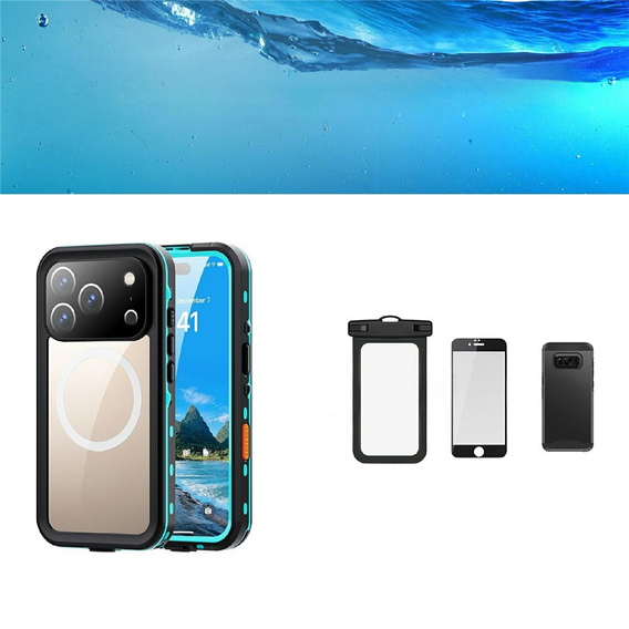 Etui do iPhone 17 Pro, Wodoodporne IP68, SHELLBOX MagSafe, niebieskie