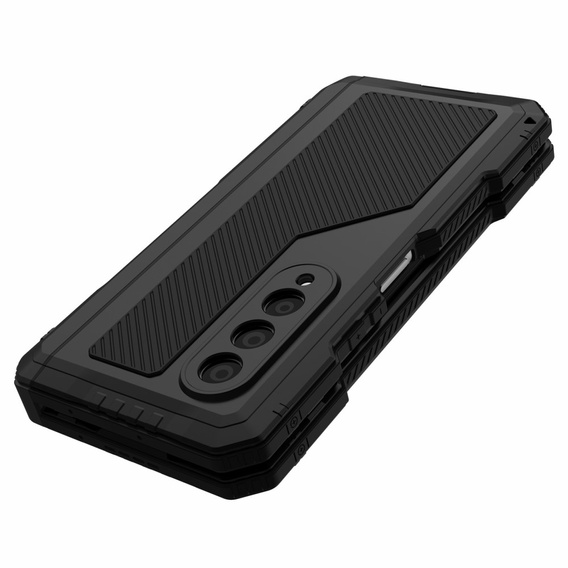 Etui pancerne do Samsung Galaxy Z Fold 4 5G, aluminiowe, z podstawką i miejscem na rysik, czarne