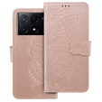 Etui z klapką do Xiaomi Poco F6 Pro, Butterfly, różowe rose gold