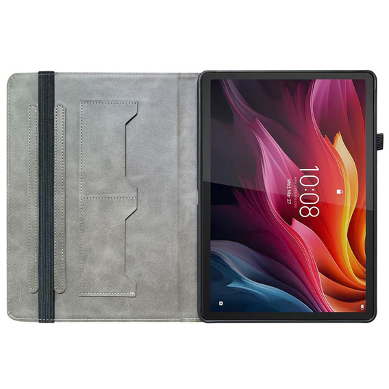 Etui do Lenovo Tab K11 Plus – czarne, z nadrukiem róży, z kieszeniami na karty i funkcją podstawki