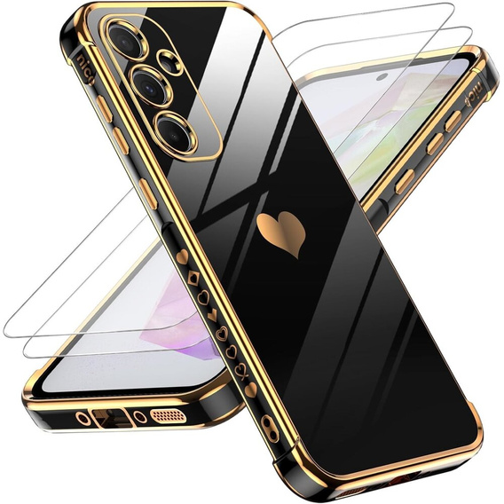 Etui do Samsung Galaxy A54 5G, Electro heart, czarne + 2x Szkło 9H