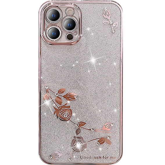 Etui do iPhone 13 Pro Max, Glitter Flower, różowe rose gold