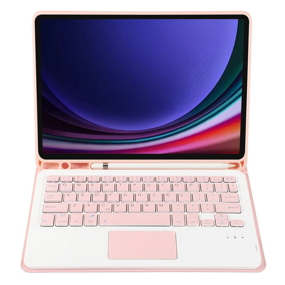 Etui z klawiaturą do Samsung Galaxy Tab S9, Leather Pen Slot TouchPad, różowe rose gold