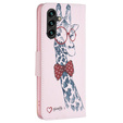 Etui z klapką do Samsung Galaxy A05s, Wallet, Giraffe różowe