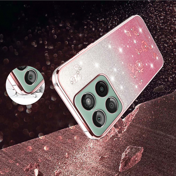 Etui z brokatem Glitter Flower do Motorola Edge 70