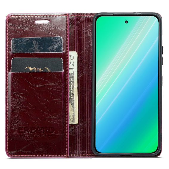 Etui z klapką do Samsung Galaxy A54, ERBORD Waxy Wallet, czerwone