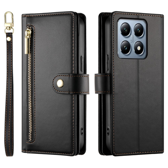 Etui z klapką do Xiaomi 14T Pro, Wallet Zipper Pocket, czarne