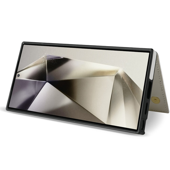 Etui do Samsung Galaxy S25 Ultra z kieszeniami na karty, paskiem i funkcją podstawki – białe