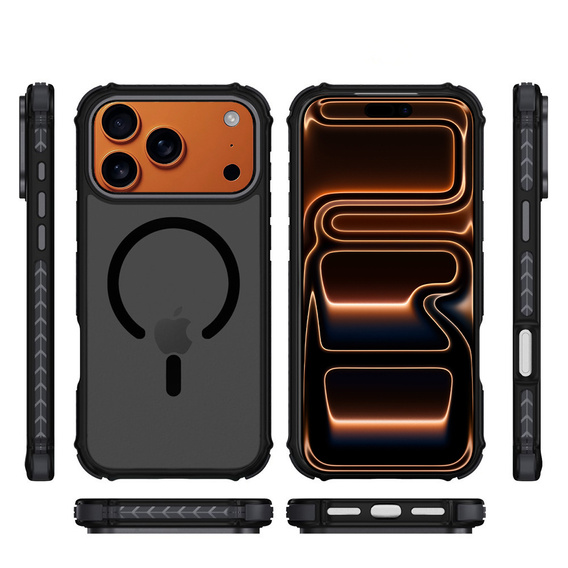 Etui Matt Case do iPhone 17 Pro, pancerne, do MagSafe, przydymione z czarnymi bokami
