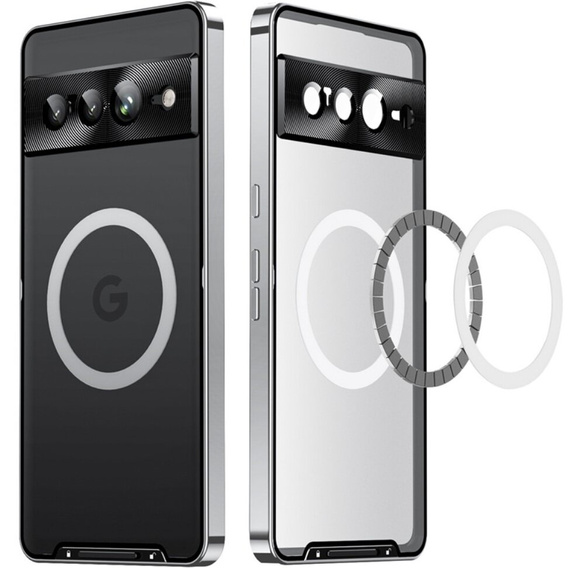 Etui z ochroną aparatu do Google Pixel 8 Pro, CamShield MagSafe, przezroczyste / srebrne